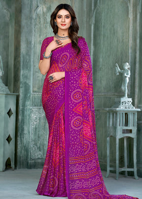 Purple Chiffon Silk Saree With Blouse Piece