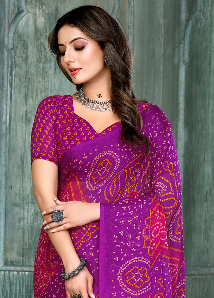 Purple Chiffon Silk Saree With Blouse Piece