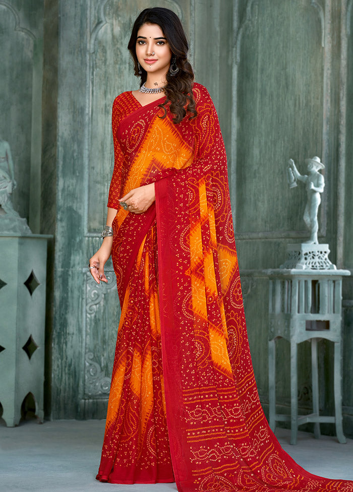 Red Chiffon Silk Saree With Blouse Piece