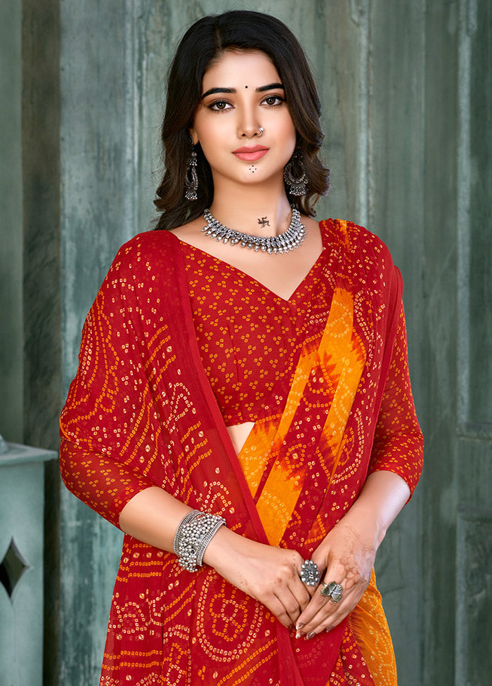 Red Chiffon Silk Saree With Blouse Piece