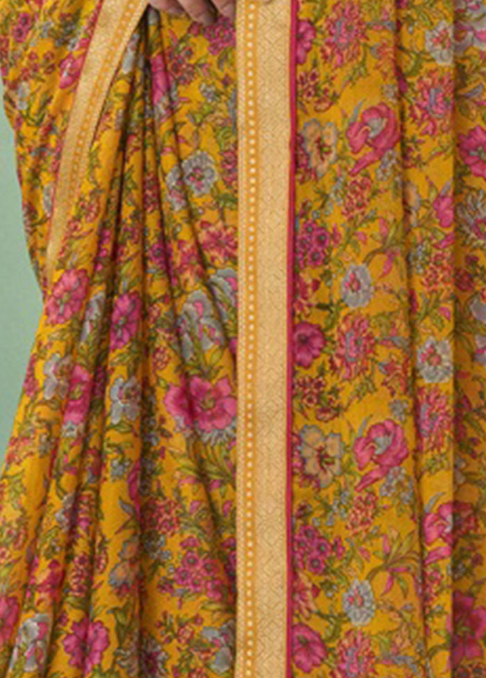 Mustard Chiffon Silk Saree With Blouse Piece