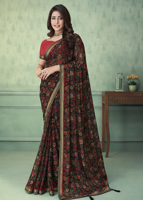 Multicolor Chiffon Silk Saree With Blouse Piece