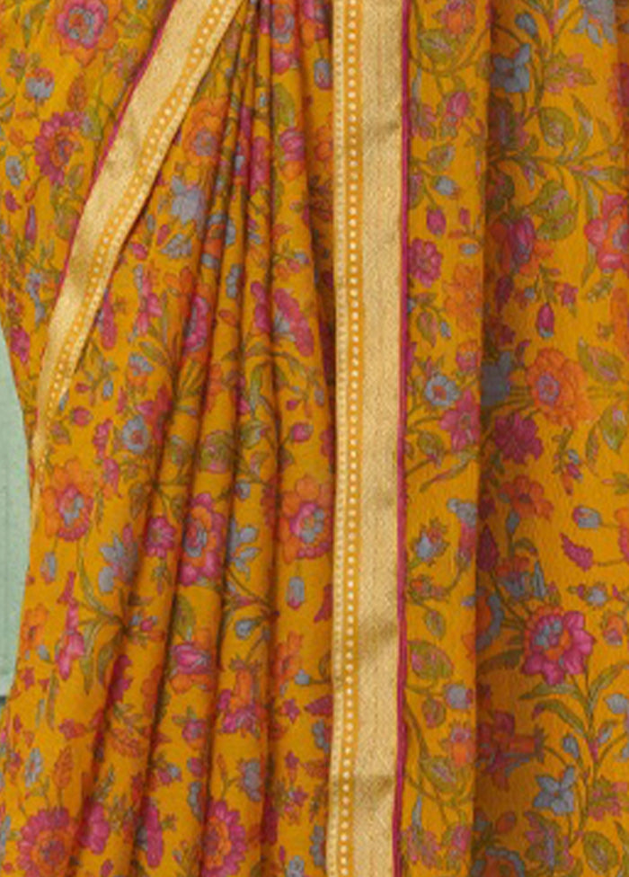 Mustard Chiffon Silk Saree With Blouse Piece