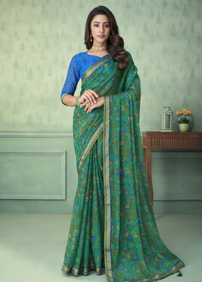 Green Chiffon Silk Saree With Blouse Piece