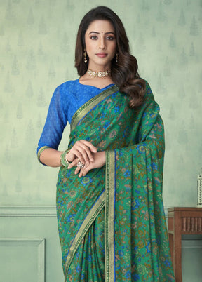 Green Chiffon Silk Saree With Blouse Piece