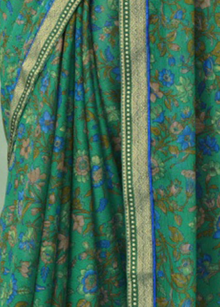 Green Chiffon Silk Saree With Blouse Piece