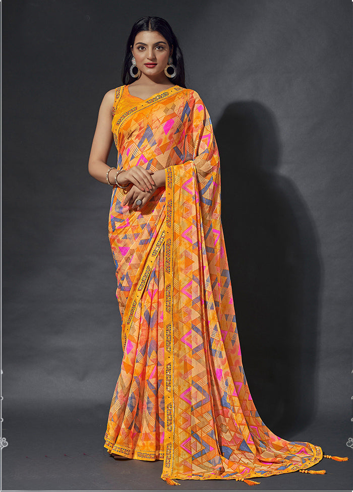 Multicolor Chiffon Silk Saree With Blouse Piece