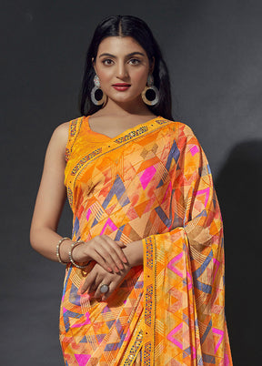 Multicolor Chiffon Silk Saree With Blouse Piece