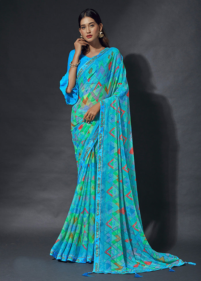 Multicolor Chiffon Silk Saree With Blouse Piece