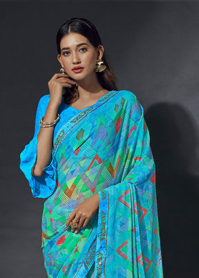 Multicolor Chiffon Silk Saree With Blouse Piece