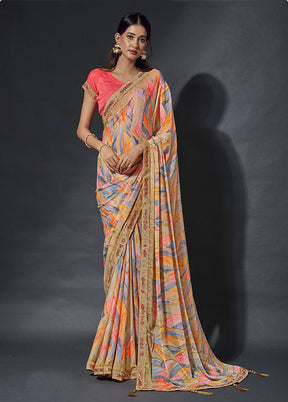 Multicolor Chiffon Silk Saree With Blouse Piece