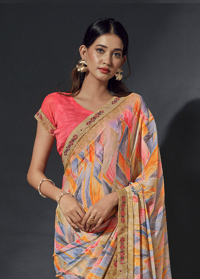 Multicolor Chiffon Silk Saree With Blouse Piece