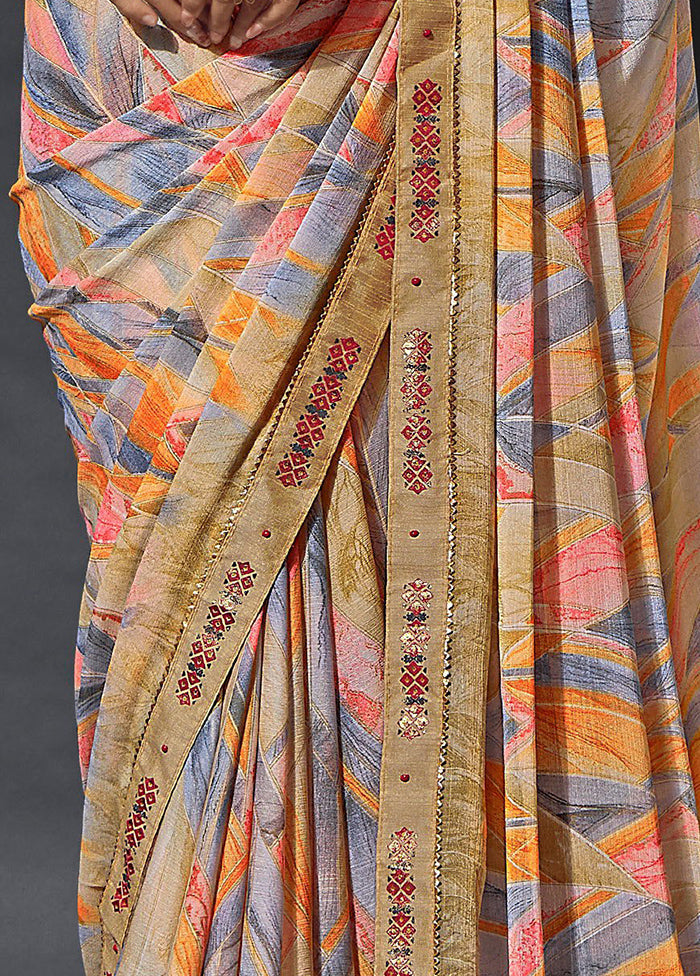 Multicolor Chiffon Silk Saree With Blouse Piece