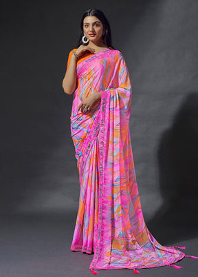 Multicolor Chiffon Silk Saree With Blouse Piece