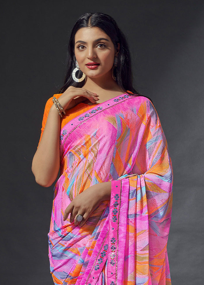 Multicolor Chiffon Silk Saree With Blouse Piece