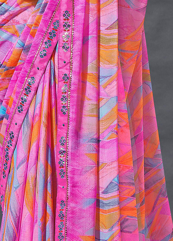 Multicolor Chiffon Silk Saree With Blouse Piece