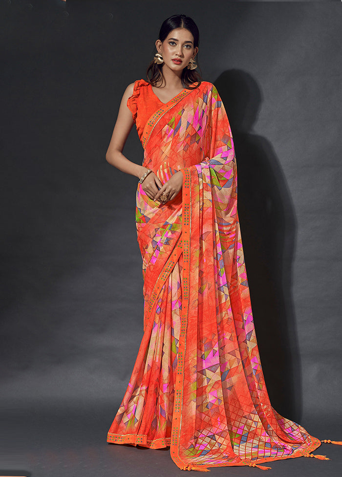 Multicolor Chiffon Silk Saree With Blouse Piece