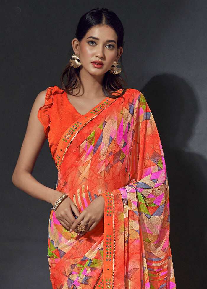 Multicolor Chiffon Silk Saree With Blouse Piece