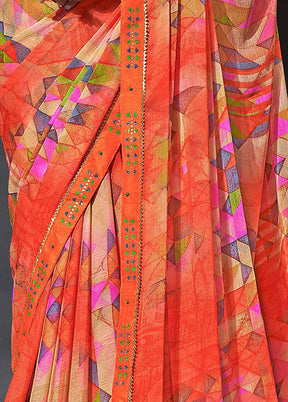 Multicolor Chiffon Silk Saree With Blouse Piece