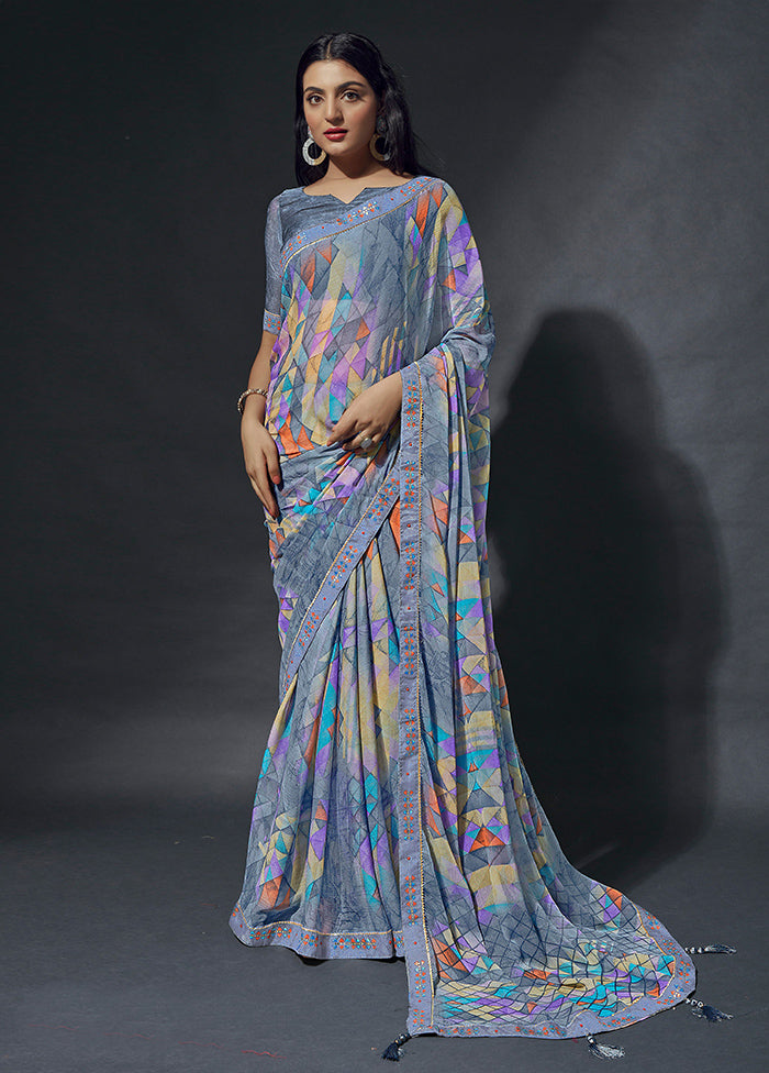 Multicolor Chiffon Silk Saree With Blouse Piece