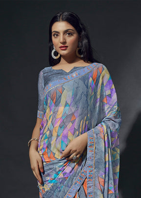 Multicolor Chiffon Silk Saree With Blouse Piece