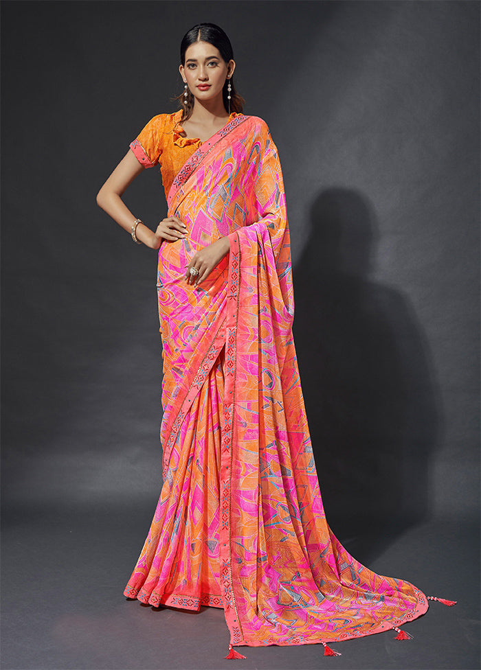 Multicolor Chiffon Silk Saree With Blouse Piece