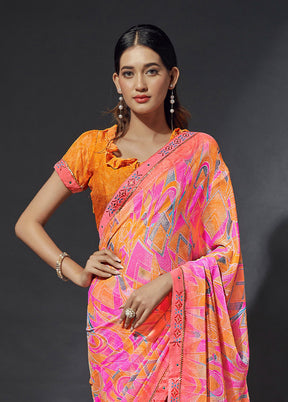 Multicolor Chiffon Silk Saree With Blouse Piece