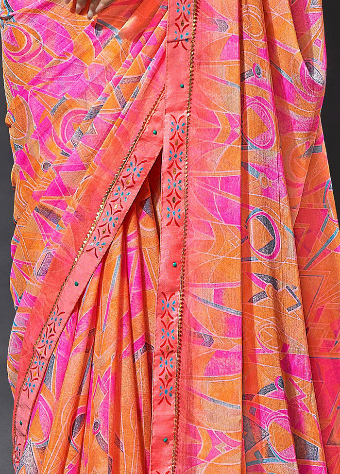 Multicolor Chiffon Silk Saree With Blouse Piece