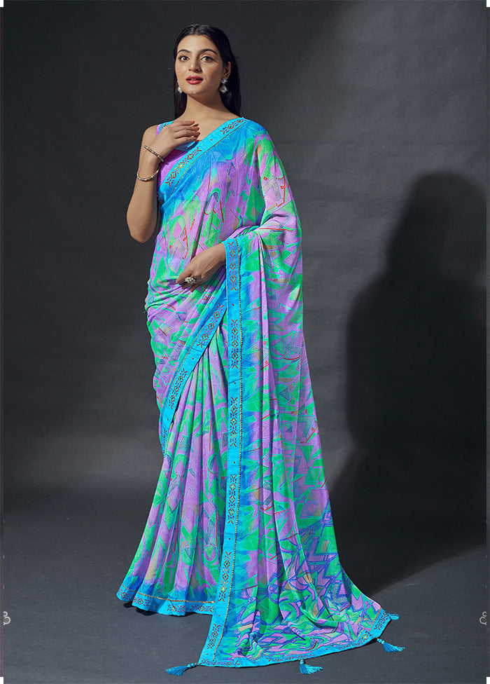 Multicolor Chiffon Silk Saree With Blouse Piece