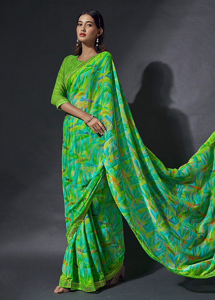 Multicolor Chiffon Silk Saree With Blouse Piece