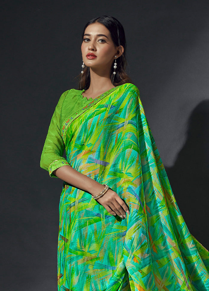 Multicolor Chiffon Silk Saree With Blouse Piece