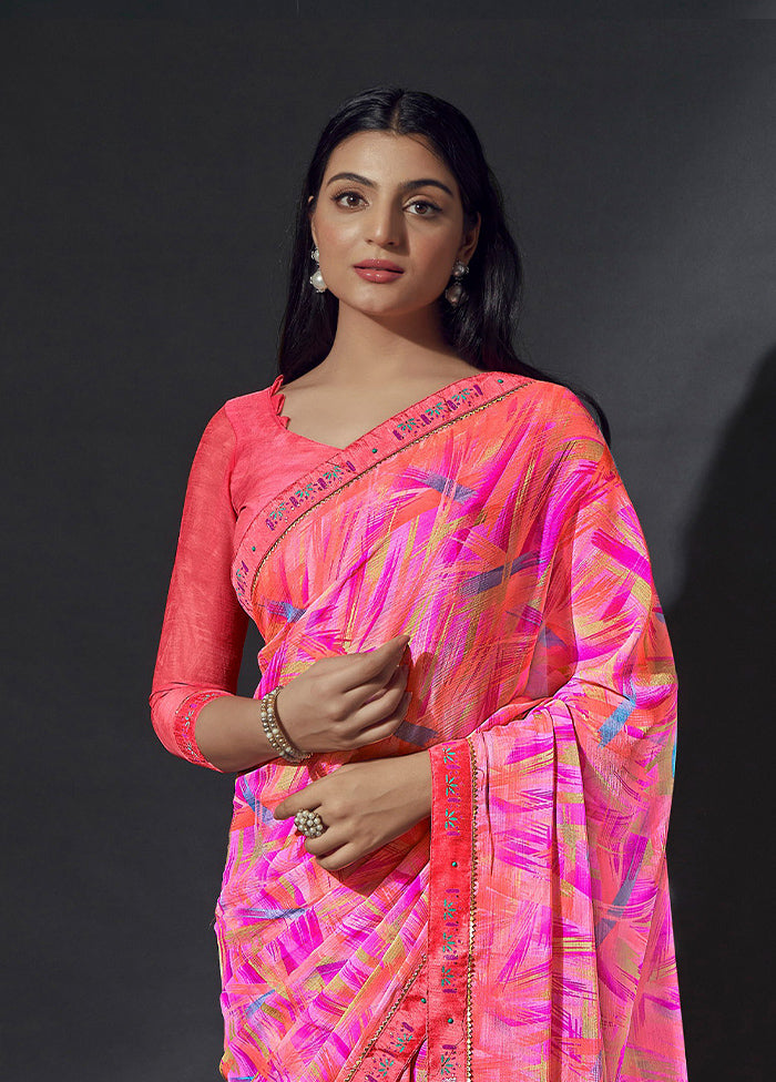 Multicolor Chiffon Silk Saree With Blouse Piece