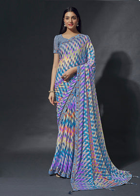 Multicolor Chiffon Silk Saree With Blouse Piece