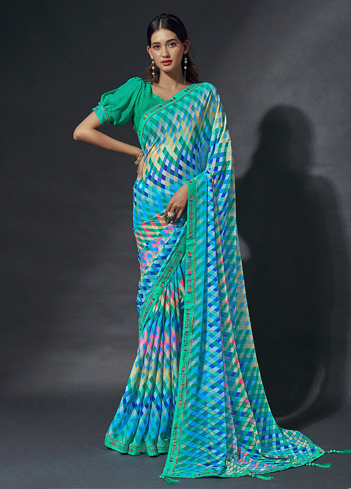 Multicolor Chiffon Silk Saree With Blouse Piece