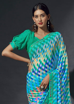 Multicolor Chiffon Silk Saree With Blouse Piece