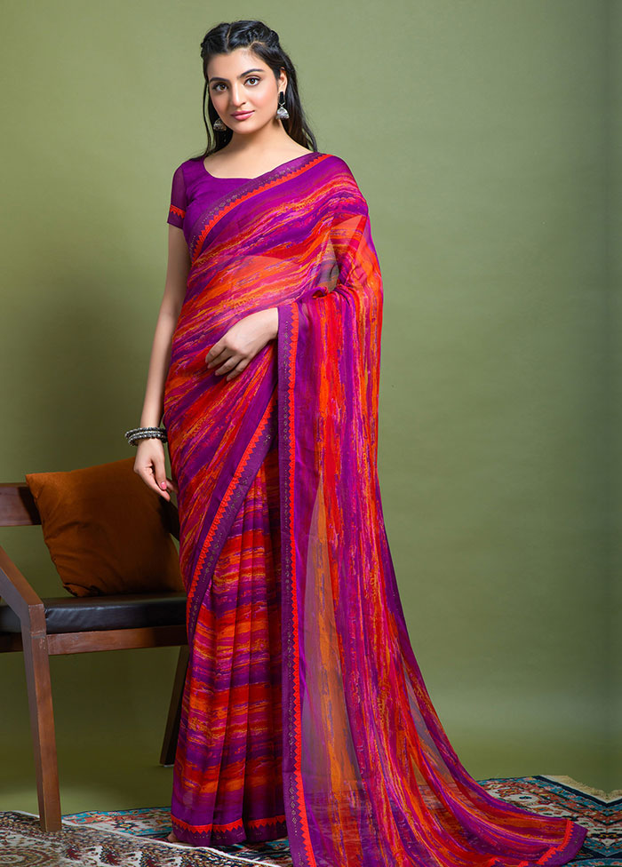 Purple Chiffon Silk Saree With Blouse Piece