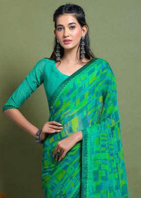 Green Chiffon Silk Saree With Blouse Piece