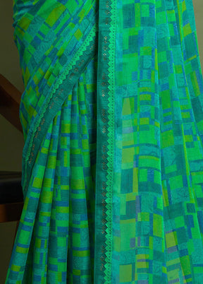 Green Chiffon Silk Saree With Blouse Piece