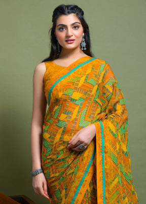 Gold Chiffon Silk Saree With Blouse Piece