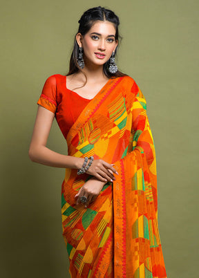 Orange Chiffon Silk Saree With Blouse Piece