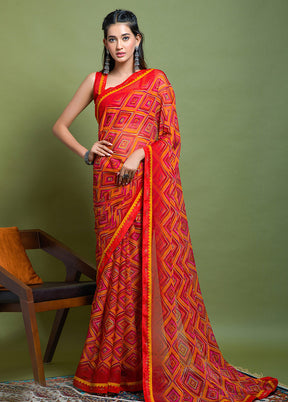 Red Chiffon Silk Saree With Blouse Piece