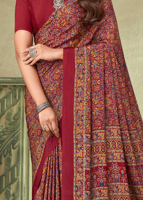 Maroon Spun Silk Woven Work Saree With Blouse