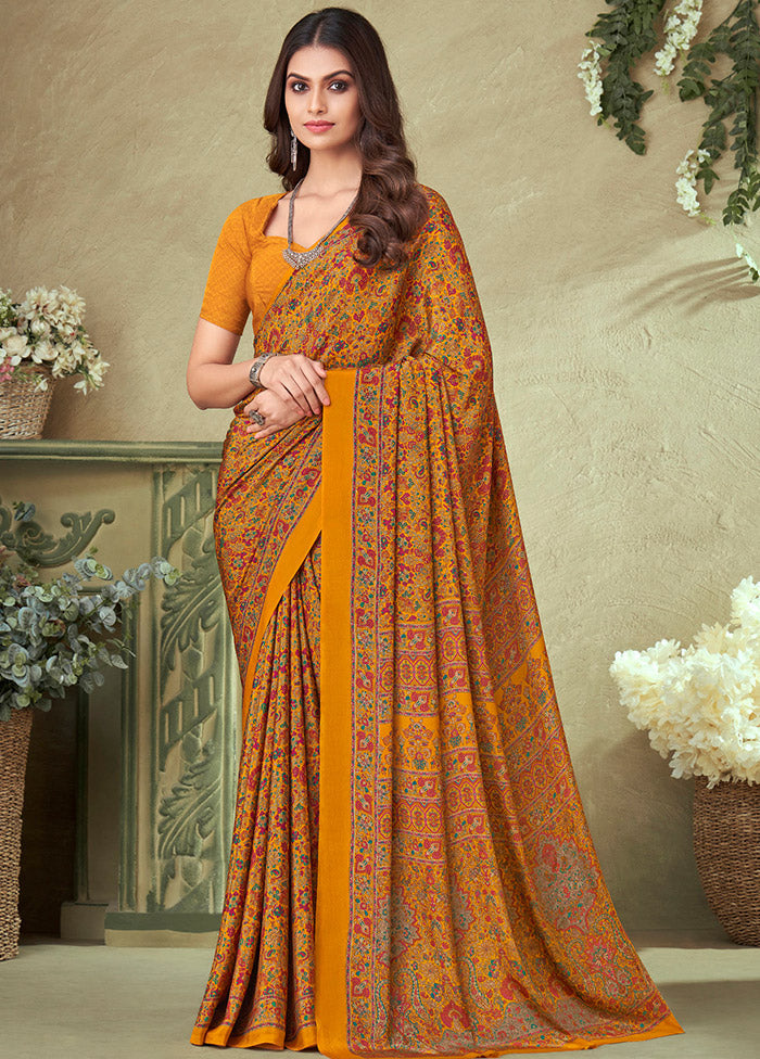 Yellow Spun Silk Woven Work Saree With Blouse