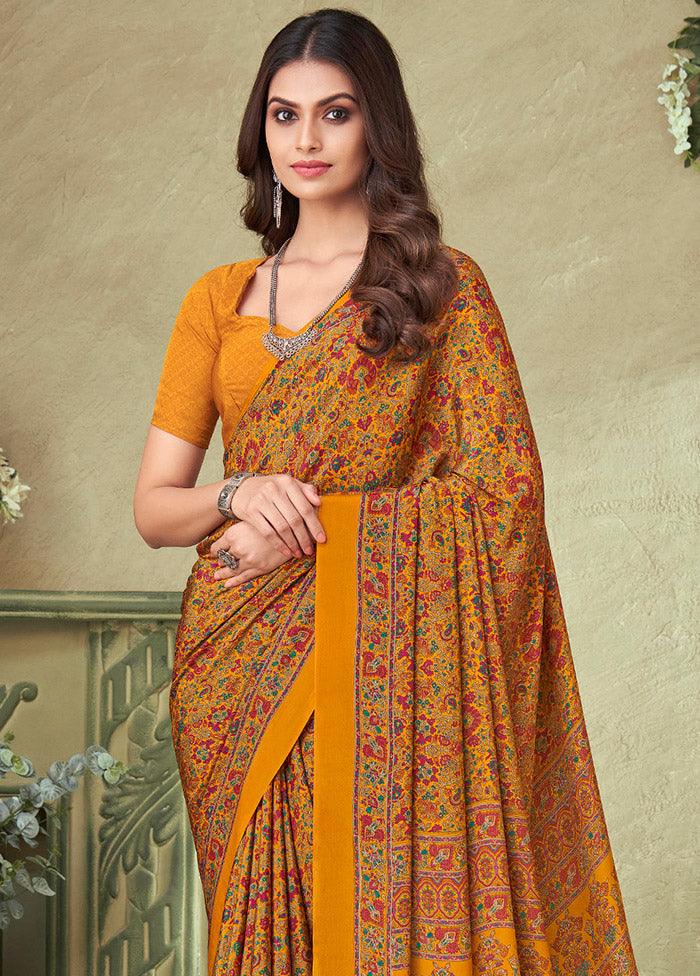 Yellow Spun Silk Woven Work Saree With Blouse