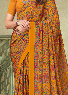 Yellow Spun Silk Woven Work Saree With Blouse