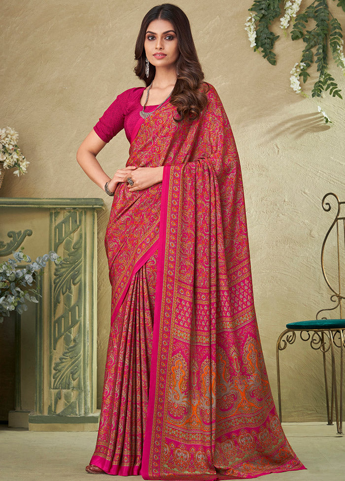 Pink Spun Silk Woven Work Saree With Blouse