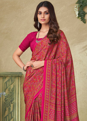 Pink Spun Silk Woven Work Saree With Blouse