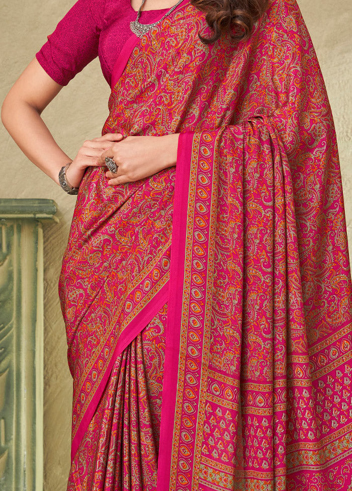 Pink Spun Silk Woven Work Saree With Blouse