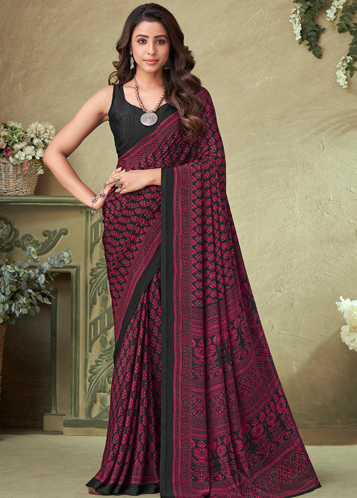 Black Spun Silk Woven Work Saree With Blouse