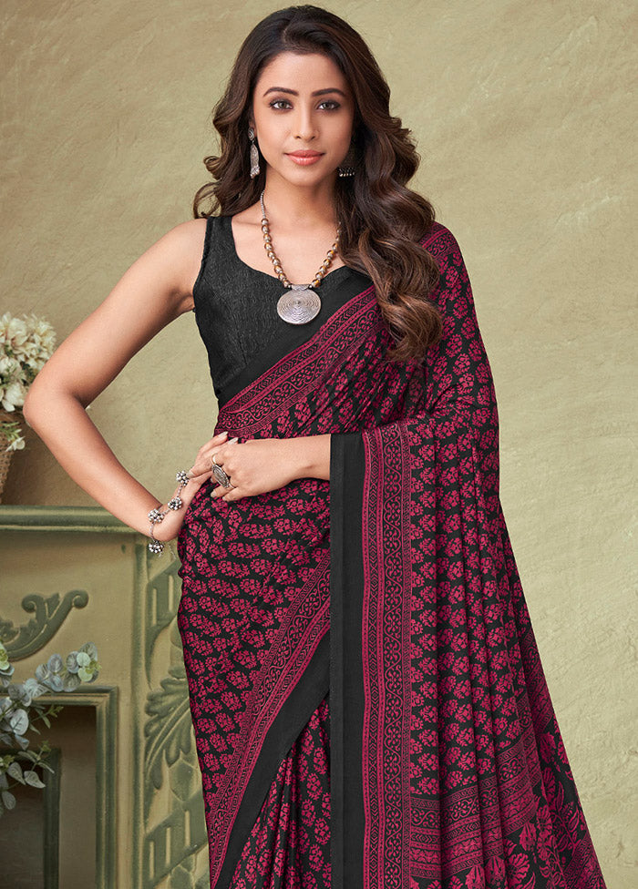 Black Spun Silk Woven Work Saree With Blouse